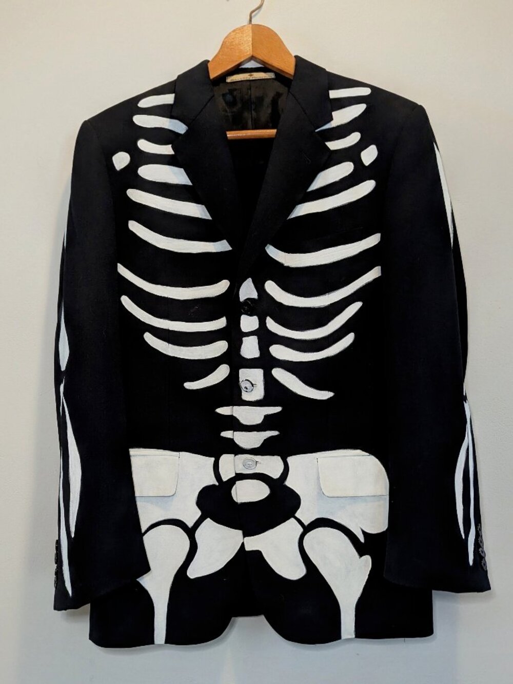 Hand-Painted Skeleton Suit Jacket Joseph Abboud Wool 38R - Halloween Special